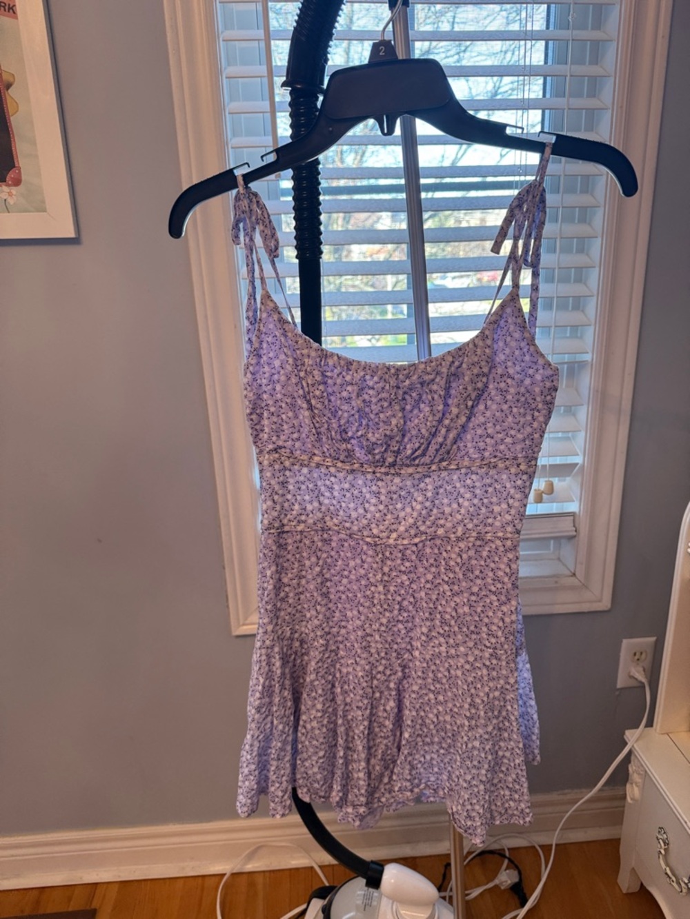 Lavender Floral Tie-Shoulder Mini Dress